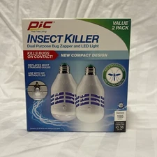 PIC Insect Killer LED Bug Zapper Light Bulb, Mosquito Zapper, Electric - 2 Pack