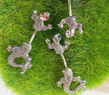 Chameleon w/ CZ Gem Eye Belly Ring Navel Naval Lizard Clear, Red, Blue