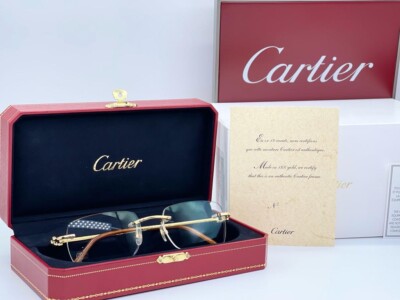 Cartier Double C Rectangle Brille Massiv Gold 18K CT0069O 100% Genuine