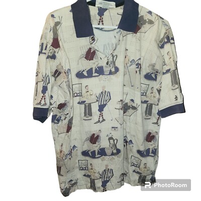 Grand Slam Polo Shirt Men's Sz L Multicolor Golf Print Short Sleeve 100% Cotton