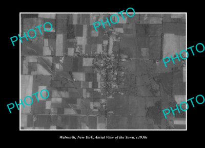 OLD LARGE HISTORIC PHOTO WALWORTH NEW YORK AERIAL VIEW OF THE TOWN c1930