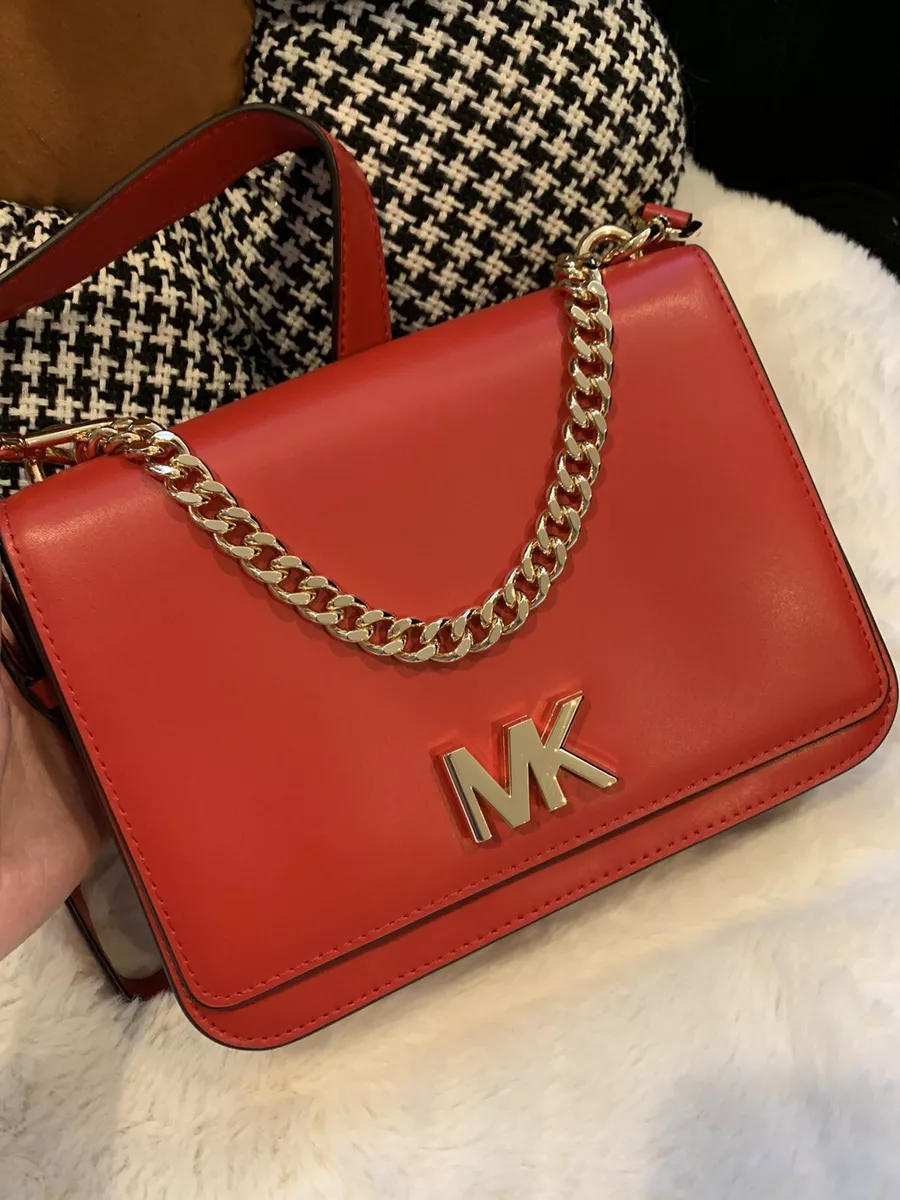 Michael Kors Mott Chain Shoulder MK Red Leather Flap Bag Purse 448 NWT NEW