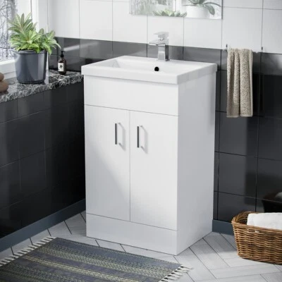 500mm Basin Sink Flat Pack Vanity Cabinet Floor Standing Unit White | Omile