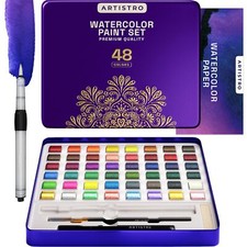 Watercolor Paint Set - 48 Colors Including Metallic  Fluorescent Shades
