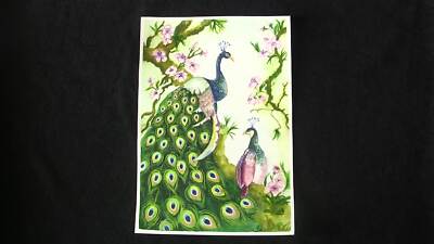 Peacock Painting Vibrant Watercolor Original Art Couple Artwork