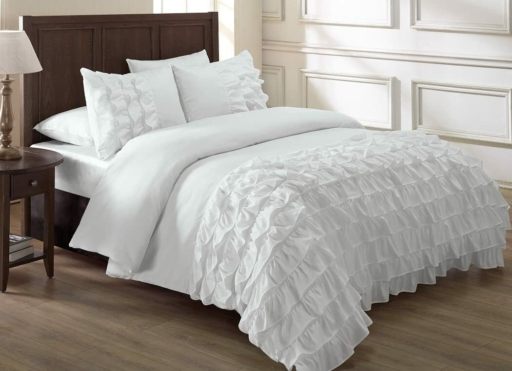 Chezmoi Collection Ella Shabby Chic Bedding Set Waterfall Ruffled