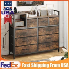 Dresser for Bedroom with Power Outlets Chest of Drawers Wood Top Storage Cabinet
