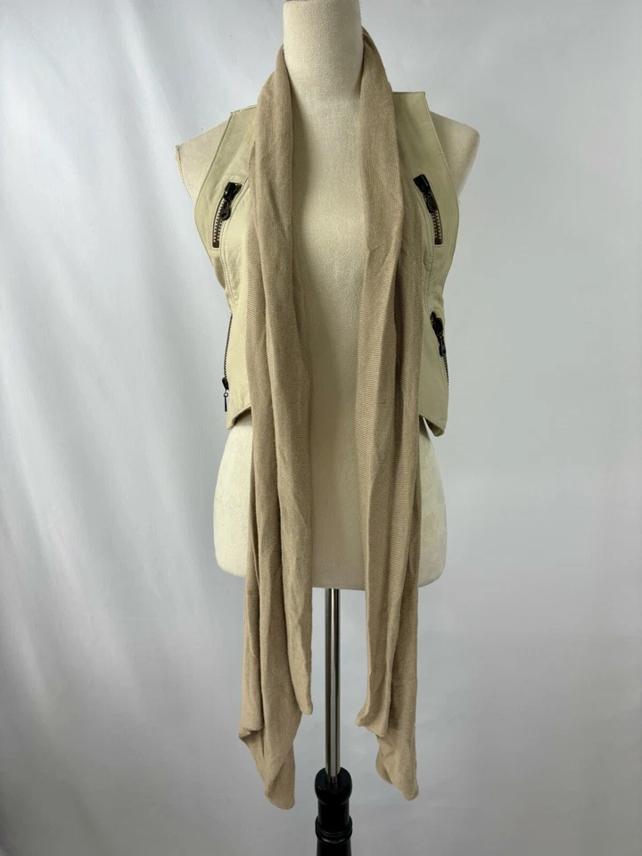We Love Leather Doma Vest Cream Small Scarf Neck Zipper Accents - Image 2 of 4