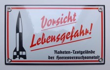Emailleschild V2 Raketen-Testgel&auml;nde 12 x 20 cm NEU!