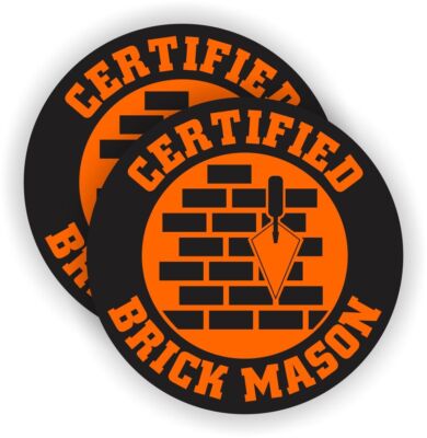 pair Certified Brick Mason Hard Hat Sticker Decal