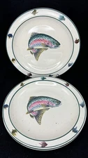 Folkcraft Rainbow Trout Stoneware Dinner Plates 11in Discontinued Set of 3