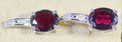 RED VERMELHO GARNET OVALS-DIAMOND POINTS-LEVER BACK-DROP EARRINGS-RHOD/STER SILV