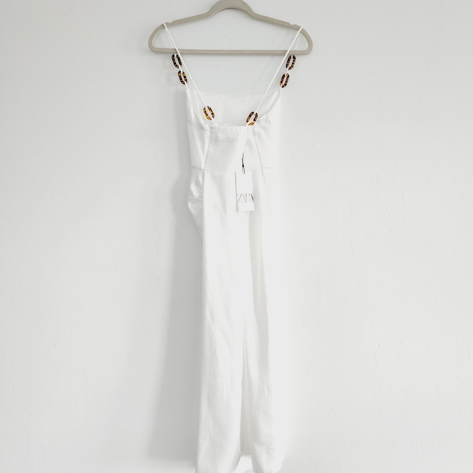 Zara White Satin Effect Spaghetti Strap Maxi / Midi Dress with Slit Size Small image 6