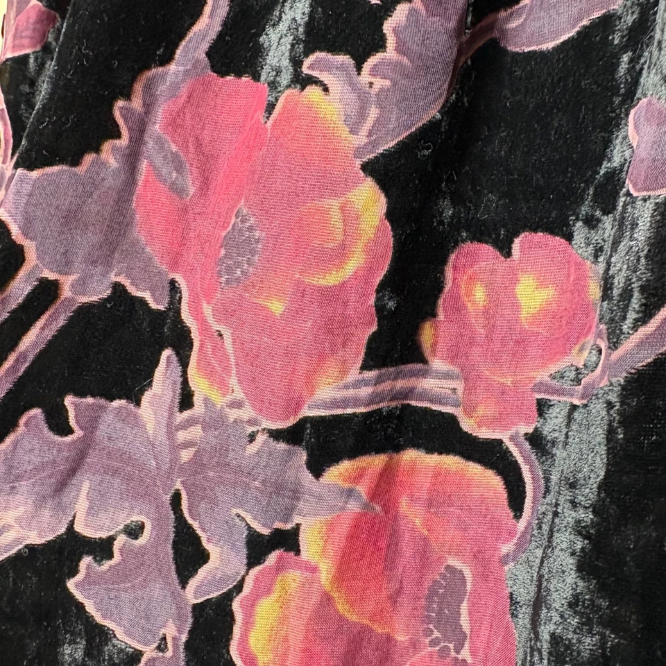 Pantalones CRIMSON IN GRACE Negro Terciopelo Floral Pierna Ancha Cintura Elástica Talla M Boho Foto 4 de 4