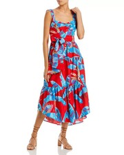 NEW, Farm Rio Sweet Jungle Cotton Midi Dress in Red/Blue Sz M #MD1574