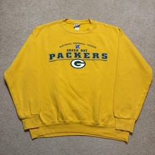 Vtg Green Bay Packers Crewneck Sweatshirt XL Yellow NFL Fleece Lee Sport 2001
