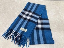 BURBERRY Scarf Cashmere Check Blue 140cm USED from Japan