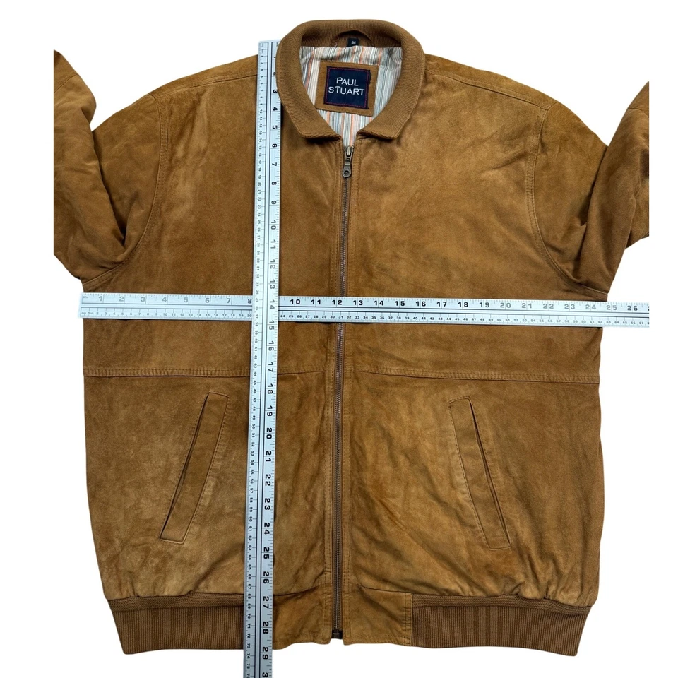 Chaqueta de bombardero de gamuza Paul Stuart para hombre talla 54 marrón tostado cremallera frontal estilo clásico Foto 4 de 4