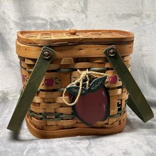 Vintage Apple Wicker Basket With Lid And Handles 9.5” X 7.5” Teacher Granny Core