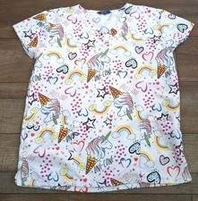 Zikit Scrub Top Womens Size Small Rainbow Unicorns Hearts