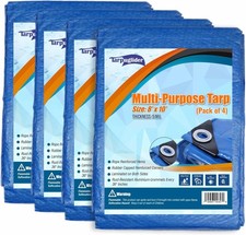 Blue Tarp Pack of 4 Tarps Heavy Duty Waterproof 8X10 Large Multipurpose Poly Out