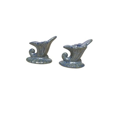 Art Pottery Cornucopia Candlestick Holder Spongeware Speckled Blue Set 2 Vintage