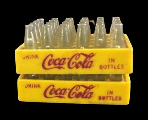 Vintage Miniature Coca Cola Plastic Yellow Cases 2 Cases 48 Bottles