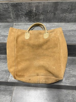 Vintage Brookstone Brown Suede Tote Bag Leather Handles Made in USA Western