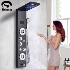 LED Shower Panel Tower Massage System Rain Waterfall Jets Faucet Stainless Steel
