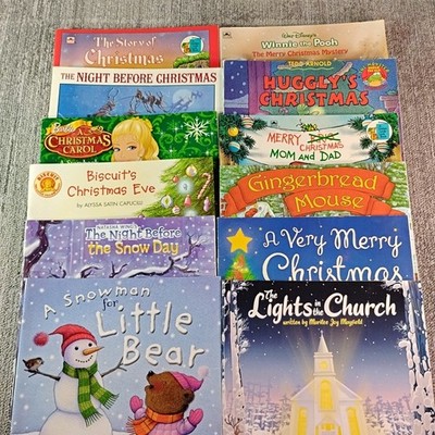 Christmas Kids Picture 12 Book Lot Story Night Pooh Huggly Barbie Biscuit Bear