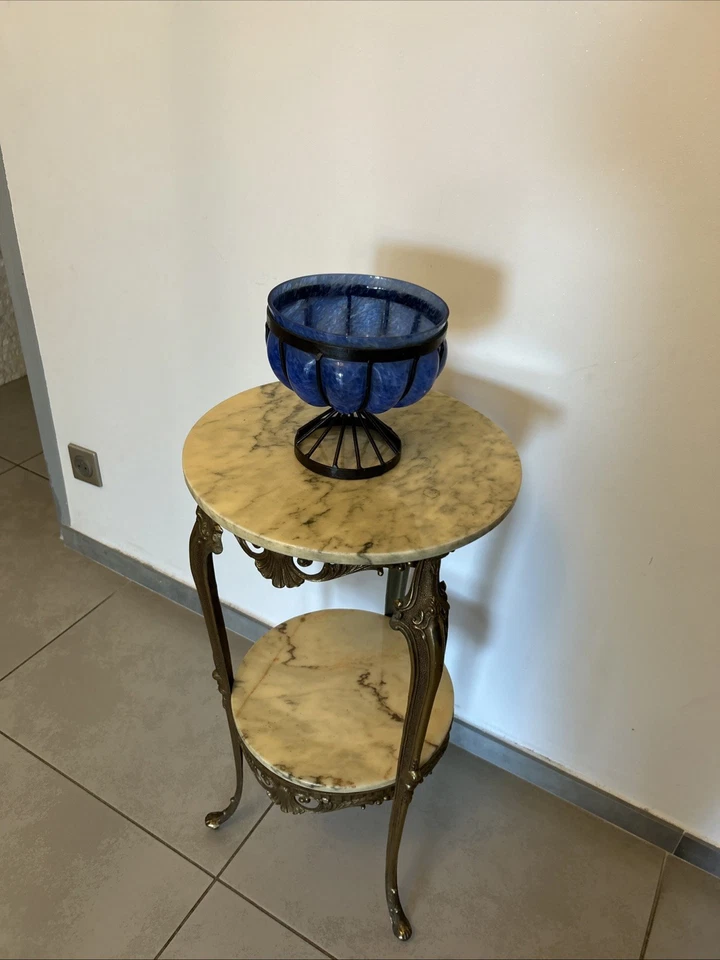 Vase art déco verre Montée Sur Fer Forgé Ancien Couleur Vase Un Bleu Magnifique - Photo 3/4