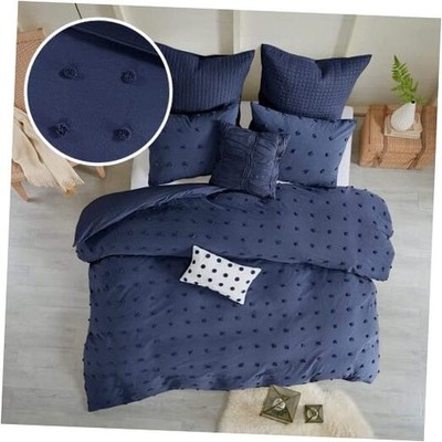  Cotton Comforter Set - Jacquard Tufts Pompom King/Cal King(104''x92'') Indigo