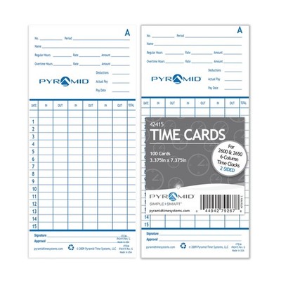 Pyramid Time Systems - Authentic Cards (42415) for 100 pk, Teal/Orange 