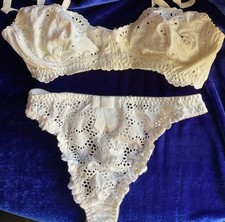 Victoria's Secret Vintage 90s White Lace Bra Panty Set Size 34C/M Brand-New