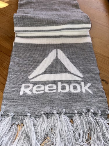 Reebok Rally Scarf  Grey & White  Logo Fringe  Winter Wear NEW Great Gift - Picture 4 of 6