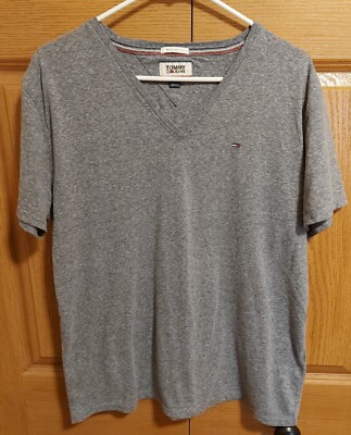 Tommy Jeans Hilfiger T-Shirt Womens Large L Regular Fit Grey Gray Short Sleeve