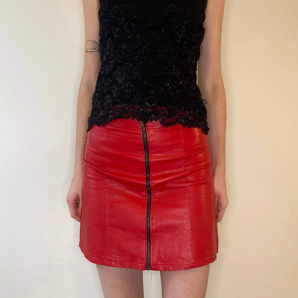 Unbranded Mini Skirt - 28W UK 8 Red Faux Leather-image