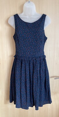Jack Wills Womens Navy Blue Heart Print Summer Dress Size 10 UK