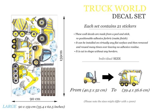 Construction Trucks Car Transportation Trucks Road Removable Wall Decal Sticker - Picture 5 of 5
