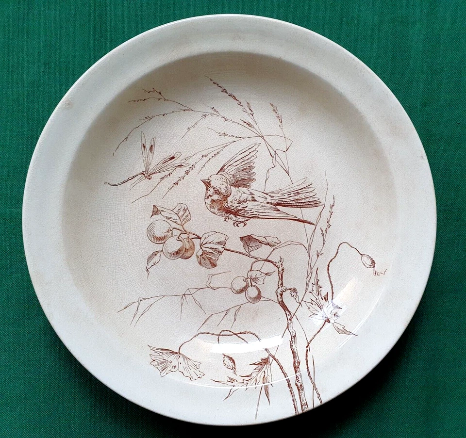Faïence Clairefontaine XIX ème (1878) 2 Plats Creux (Oiseaux, insectes, fruits) - Photo 3/4