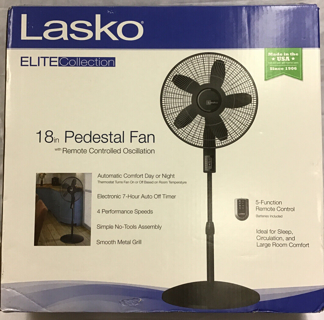 Lasko S18610 Pedestal Fan with Remote Oscillation and Thermostat Black for sale online
