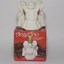 Vintage Christmas Holiday Angel Trio Candle Holder 1985 Porcelain Bisque