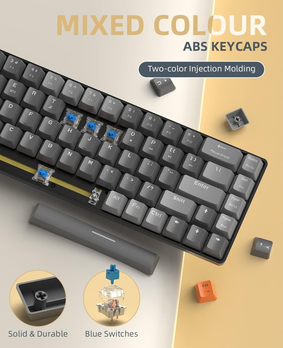 Tastiera Gaming Wireless ZIYOU LANG M68 - 60% Compatta Con Bluetooth 5.1 E 2.4Ghz, Layout QWERTY Grigio - Foto 12