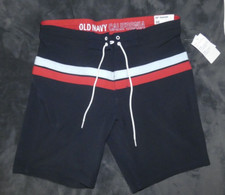 NEW Old Navy Mens Striped Swim Trunks Board Shorts Sz 32 10" inseam UPF 40 NWT