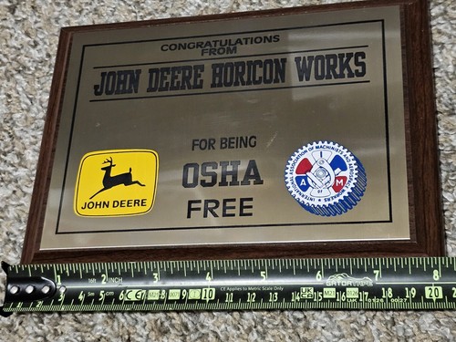 VINTAGE 90s Congratulations from John Deere Horicon Works being OSHA FREE Plaque - Picture 6 of 8