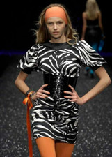 🆓US🛃 RUNWAY SS2007 Dolce & Gabbana D&G zebra printed ruched silk Dress IT 40