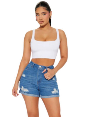 Dream BIG Denim Shorts Medium Wash Blue Ripped High Rise Women's Size 13