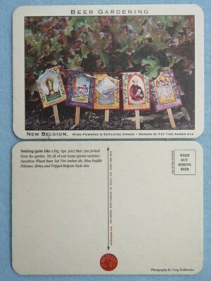 Beer Coaster NEW BELGIUM Brewery, COLORADO ~ Beer Gardening Labels ~ Postcard
