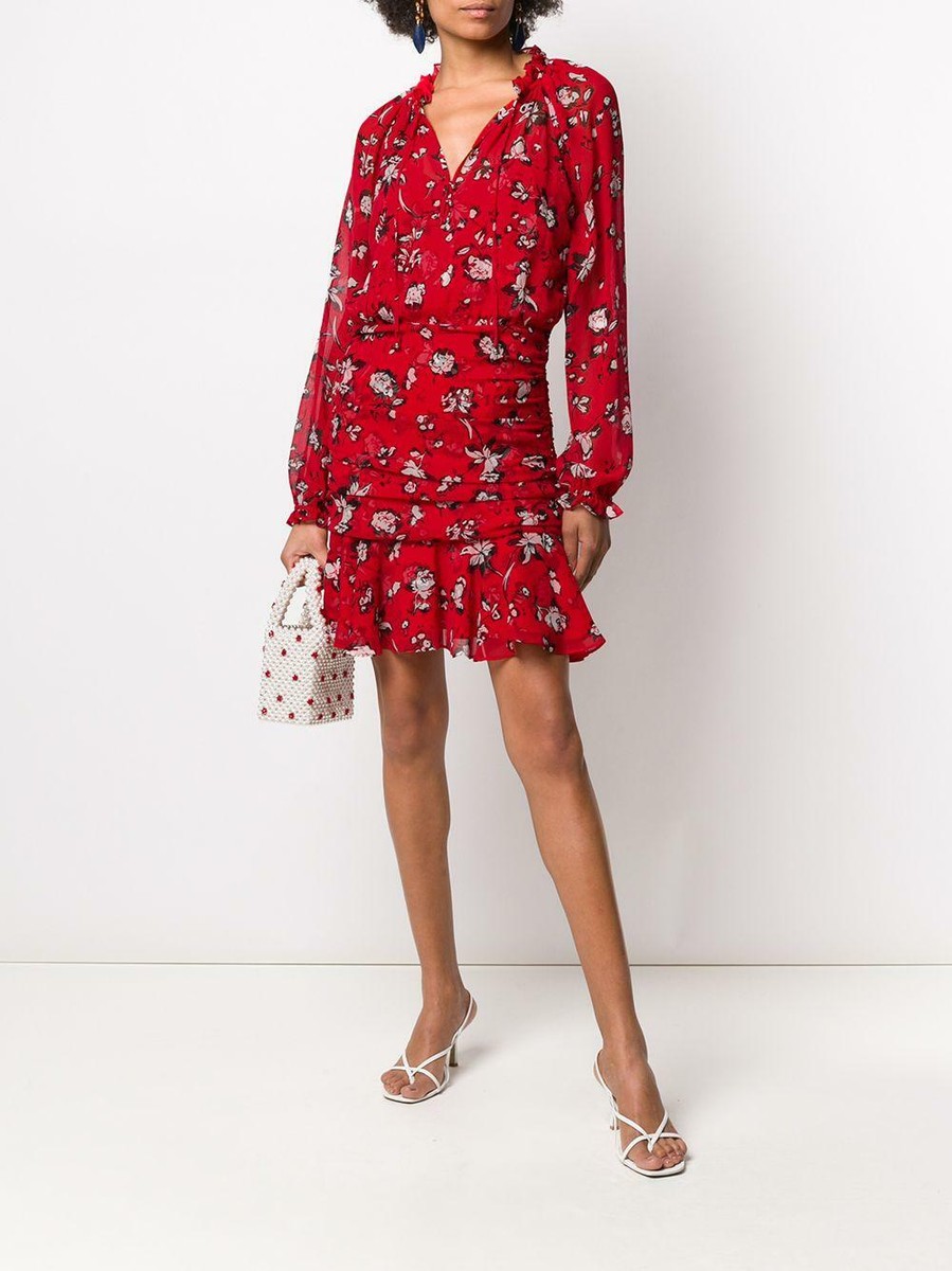 NWT VERONICA BEARD Alena Floral Print Silk Mini Dress Red Multi