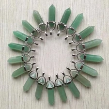 30pcs Natural Green Aventurine Stone Hexagonal Column Pendants Jewelry Making